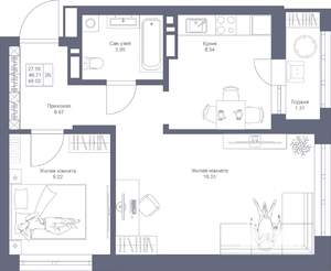 2-к квартира, вторичка, 48м2, 9/22 этаж