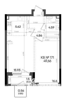 2-к квартира, вторичка, 50м2, 7/23 этаж