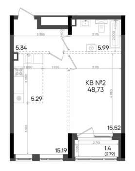 2-к квартира, вторичка, 49м2, 2/9 этаж