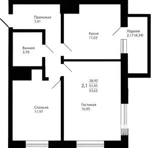 2-к квартира, вторичка, 52м2, 11/25 этаж