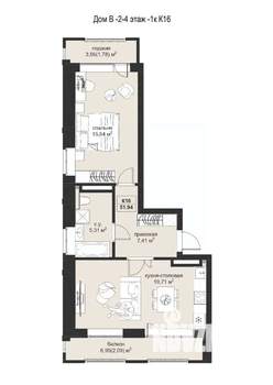 1-к квартира, строящийся дом, 52м2, 4/5 этаж