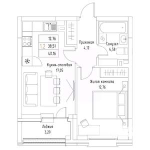 1-к квартира, вторичка, 40м2, 1/9 этаж
