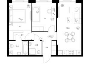 2-к квартира, вторичка, 58м2, 3/26 этаж