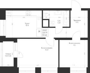 2-к квартира, вторичка, 51м2, 6/23 этаж