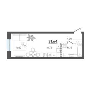 Студия квартира, строящийся дом, 32м2, 4/4 этаж