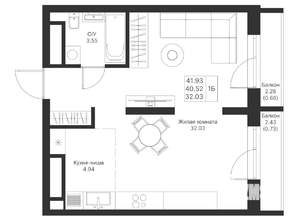 1-к квартира, вторичка, 42м2, 9/25 этаж