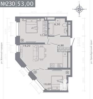2-к квартира, строящийся дом, 53м2, 6/25 этаж