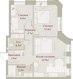 2-к квартира, вторичка, 65м2, 2/8 этаж