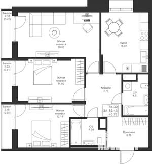 3-к квартира, вторичка, 84м2, 5/25 этаж