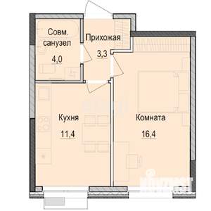 1-к квартира, строящийся дом, 35м2, 6/18 этаж