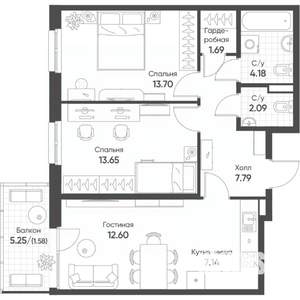 3-к квартира, строящийся дом, 64м2, 8/8 этаж