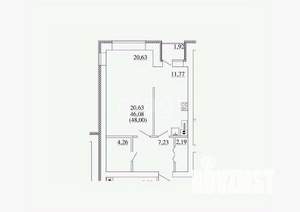 1-к квартира, вторичка, 47м2, 2/18 этаж