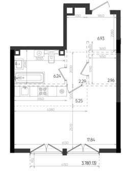 Студия квартира, строящийся дом, 43м2, 2/8 этаж