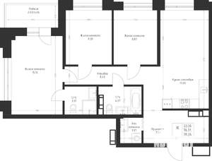 3-к квартира, вторичка, 78м2, 4/23 этаж