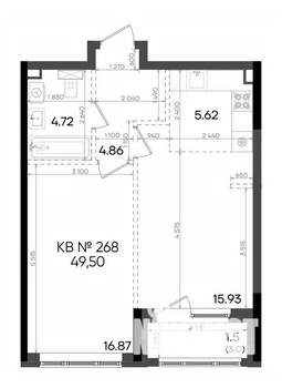 2-к квартира, вторичка, 50м2, 19/23 этаж