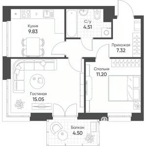 2-к квартира, вторичка, 49м2, 18/19 этаж