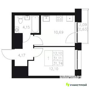 1-к квартира, вторичка, 32м2, 6/8 этаж