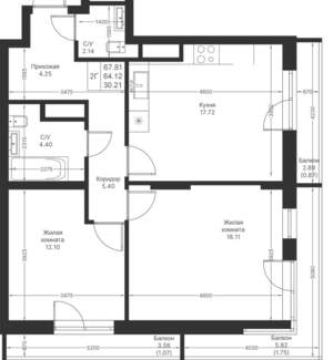 2-к квартира, вторичка, 68м2, 19/24 этаж