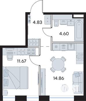 1-к квартира, строящийся дом, 36м2, 3/8 этаж