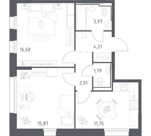 2-к квартира, вторичка, 57м2, 6/23 этаж