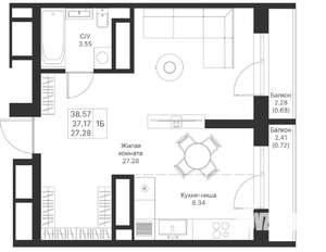 1-к квартира, вторичка, 39м2, 13/25 этаж