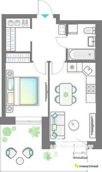 2-к квартира, вторичка, 42м2, 1/10 этаж