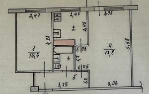 2-к квартира, вторичка, 43м2, 5/5 этаж