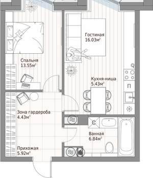 1-к квартира, вторичка, 52м2, 8/10 этаж