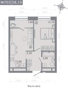 1-к квартира, строящийся дом, 38м2, 7/23 этаж