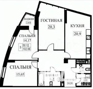 3-к квартира, вторичка, 102м2, 8/26 этаж