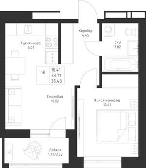 1-к квартира, вторичка, 35м2, 4/23 этаж