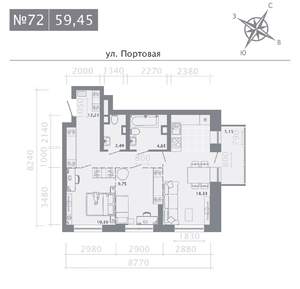 2-к квартира, строящийся дом, 59м2, 2/9 этаж
