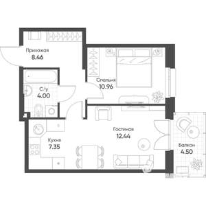 2-к квартира, строящийся дом, 45м2, 17/20 этаж