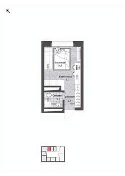 Студия квартира, вторичка, 21м2, 12/22 этаж