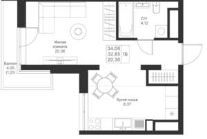 1-к квартира, вторичка, 34м2, 24/25 этаж