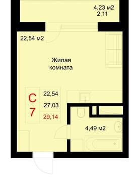 Студия квартира, строящийся дом, 29м2, 6/10 этаж
