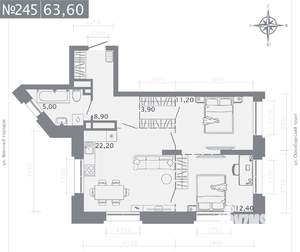 2-к квартира, строящийся дом, 64м2, 19/25 этаж