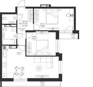 2-к квартира, вторичка, 69м2, 9/25 этаж