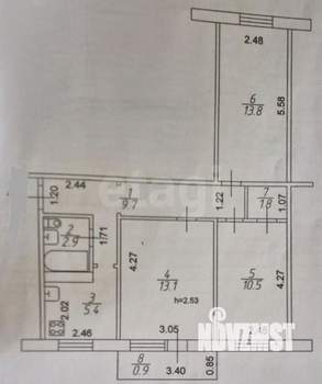3-к квартира, вторичка, 57м2, 5/5 этаж