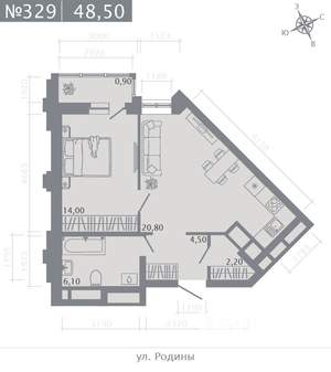 1-к квартира, вторичка, 49м2, 22/23 этаж