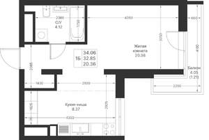 1-к квартира, вторичка, 34м2, 22/24 этаж