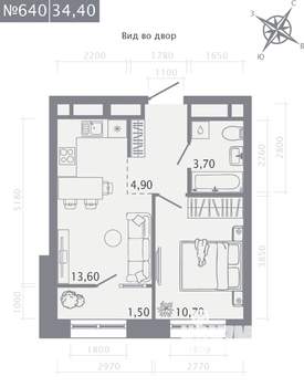1-к квартира, строящийся дом, 34м2, 7/23 этаж