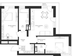 2-к квартира, вторичка, 69м2, 6/10 этаж