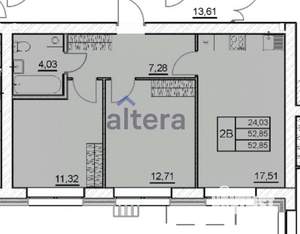 2-к квартира, строящийся дом, 54м2, 3/10 этаж