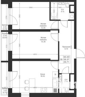 2-к квартира, вторичка, 60м2, 4/24 этаж
