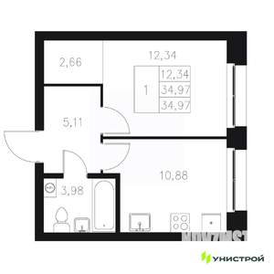 1-к квартира, вторичка, 35м2, 2/8 этаж
