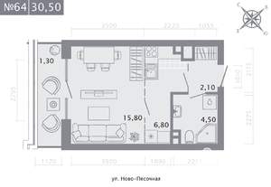 Студия квартира, строящийся дом, 31м2, 6/8 этаж