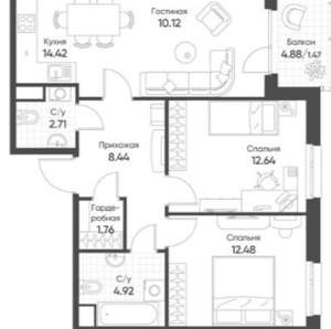 3-к квартира, вторичка, 69м2, 7/18 этаж