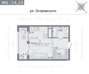 Студия квартира, строящийся дом, 34м2, 2/8 этаж