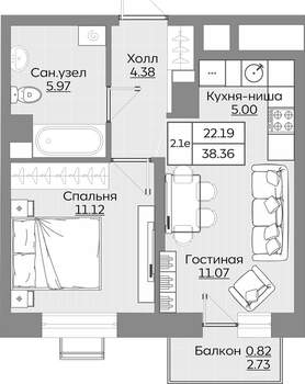 2-к квартира, вторичка, 38м2, 10/24 этаж